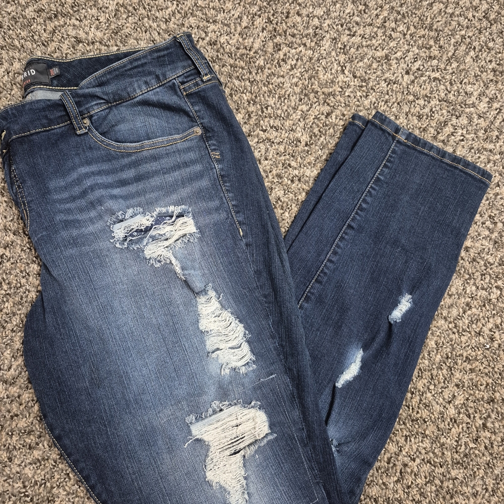 Torrid Blue Skinny Jeans with Distressed Details
